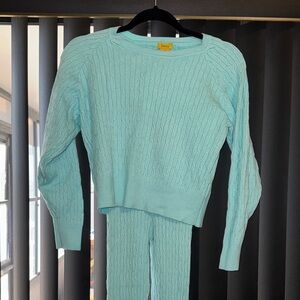Daisy Aqua Cable Knit Sweater and Pants Set